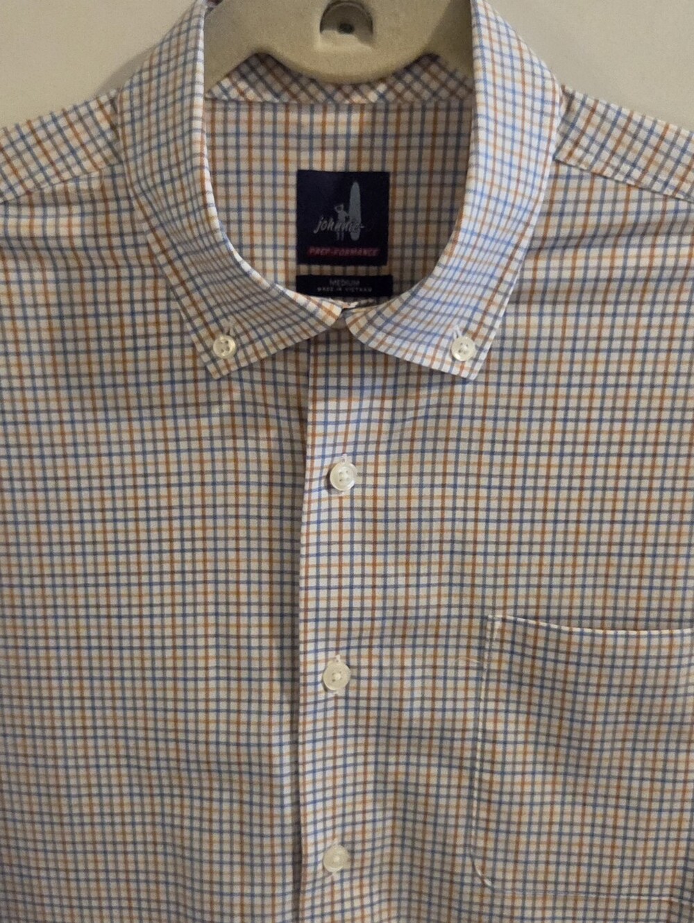 Johnnie-o PREP-FORMANCE Check-Plaid Button-Down Shirt - Size Medium - Orange - Picture 2 of 8